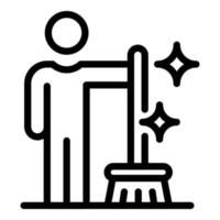 A man with broom icon, outline style vector