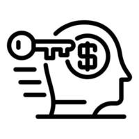 Key and dollar in the head icon, outline style vector