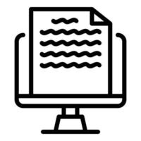 icono de monitor de documento escrito a mano, estilo de esquema vector