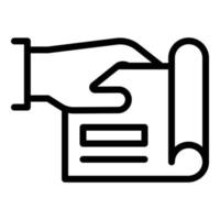 Document in hand icon, outline style vector