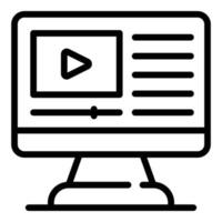 reproducción de videos en un icono de computadora, estilo de contorno vector