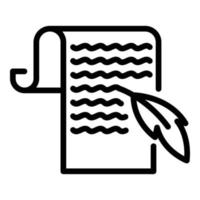 Feather and parchment icon, outline style vector