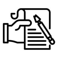 Paper in hand and ink pen icon, outline style vector