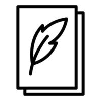 Feather on paper icon, outline style vector