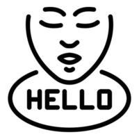 Womans face and hello icon, outline style vector