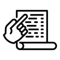 Document and hand icon, outline style vector