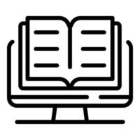 Open book on monitor icon, outline style vector