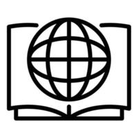 Globe on open book icon, outline style vector