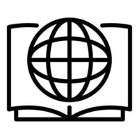 Globe on open book icon, outline style vector