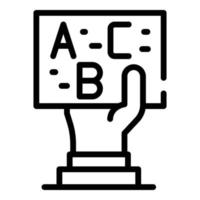 mano con icono de tarjeta abc, estilo de esquema vector