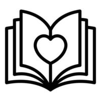 Open book and heart icon, outline style vector