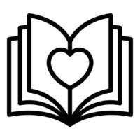 libro abierto e icono del corazón, estilo de esquema vector