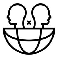 Two heads and a globe icon, outline style vector