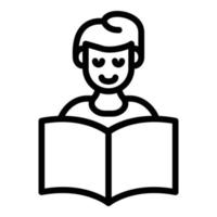 Schoolboy reading a book icon, outline style vector