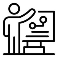 Man near the flipchart icon, outline style vector