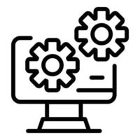 Two gears on the screen icon, outline style vector