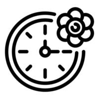 icono de reloj y flor, estilo de esquema vector