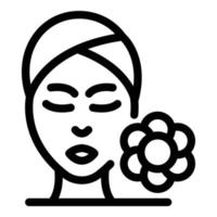 Female face and flower icon, outline style vector