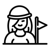 Tourist girl and flag icon, outline style vector