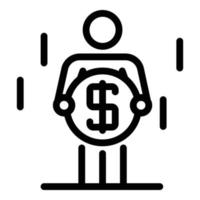 Man with a huge coin icon, outline style vector