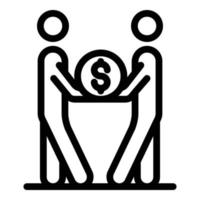 Two people hold a coin icon, outline style vector