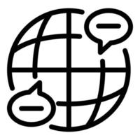 Globe and chat bubbles icon, outline style vector