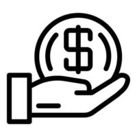 Coin in the palm icon, outline style vector