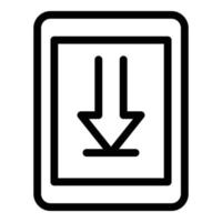 icono de descarga de video de tableta, estilo de esquema vector