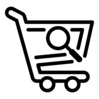 Shop cart magnifier icon, outline style vector