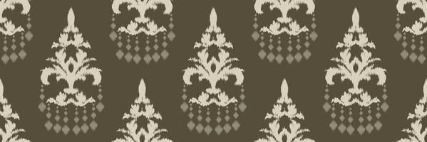 bordado escandinavo de damasco ikat, fondo tribal de patrones sin fisuras ikat, motivo vectorial textil digital diseño asiático arte antiguo para estampados tela saree mughal franjas textura kurti kurtis kurtas vector