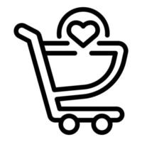 Love shop cart icon, outline style vector