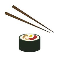 Roll with chopsticks. Asian food Vector illustration