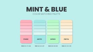 muestras de tarjetas de guía de color menta. paletas de colores o colección de combinaciones de colores. combinaciones de colores en rgb o hexadecimal. conjunto de muestras de color de tendencia inspiración cataloque para la moda o el diseño. vector