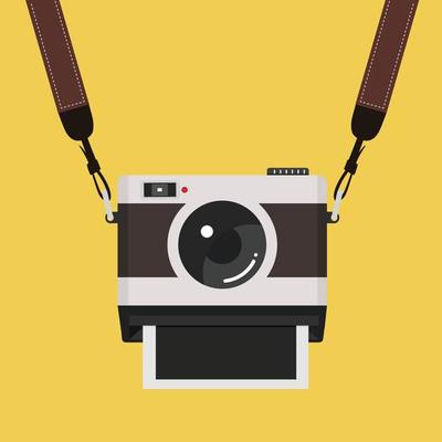 Hanging camera with photo sign