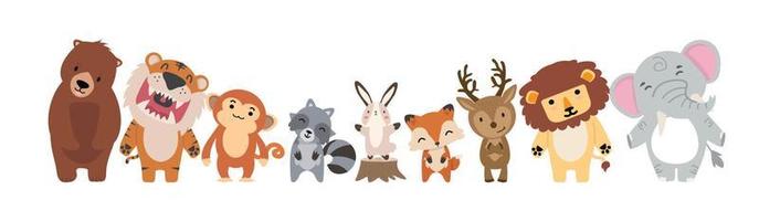 Set of Forest Animals flat doodle vector