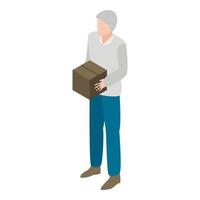 Senior man without work icon, isometric style vector