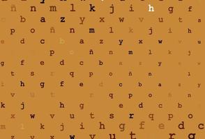 Dark orange vector background with signs of alphabet.