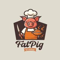 Pig chef logo mascot illustration for pork grill bbq restaurant branding vector
