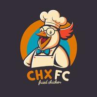 fried chicken chef mascot logo for food restaurant concept vector