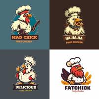 fried chicken chef mascot logo for food restaurant concept vector