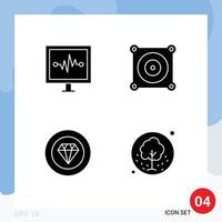 Editable Vector Line Pack of 4 Simple Solid Glyphs of heartbeat jewelry pulse line fan tree Editable Vector Design Elements