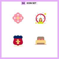 Set of 4 Modern UI Icons Symbols Signs for anemone usa spring flower target security Editable Vector Design Elements