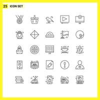 User Interface Pack of 25 Basic Lines of gadget computers bird project video Editable Vector Design Elements