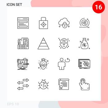 16 User Interface Outline Pack of modern Signs and Symbols of scince api security modeling lock Editable Vector Design Elements