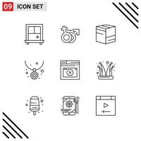 Universal Icon Symbols Group of 9 Modern Outlines of error web e page necklace Editable Vector Design Elements