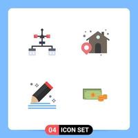 Set of 4 Vector Flat Icons on Grid for app draw develop house sketch Editable Vector Design Elements