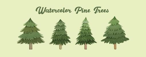 Watercolor Pine Trees Collection for Christmas Elements Clipart 02 vector