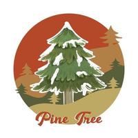 Watercolor Pine Tree Realistic Illustration with Retro Background of Mountains Vector 03