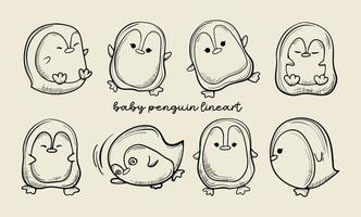 lindo bebé pingüino lineart dibujado a mano ilustración vectorial vector