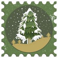 Watercolor Pine Tree Vintage Stamp for Christmas Greeting Cards Vector Composition 08